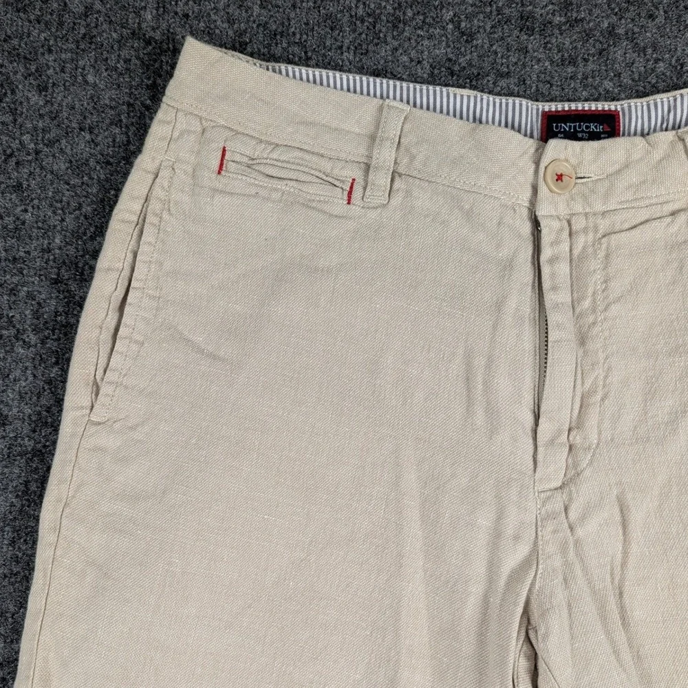 UNTUCKit St. Julien Mens Tan Linen Blend Shorts Regular Fit Size 33 Khaki